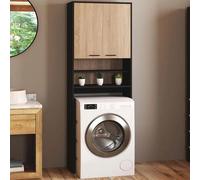 Meuble étagères de rangement dessus machine à laver et wc wallis noir et hêtre