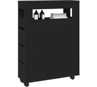 Meuble étroit de salle de bain à roulettes noir
