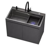 Meuble Évier Autoportant En Acier Inoxydable, Évier Utilitaire À Un Bac Robinet Dual Eau Chaude Et Froide Rangement En Aluminium Nid D'Abeille Pour Cuisine Salle De Bain Extérieur
