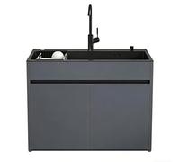 Meuble Évier avec Vasque en Acier Inoxydable Noir pour Buanderie et Garage, armoire de rangement en aluminium alvéolaire avec robinet, distributeur de savon et panier amovible, étanche et réglable