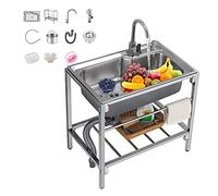 Meuble Evier INOX Cuisine Lave Bac, Indépendant Jardin Lavabo Avec Robinet, Pieds Réglables, Drainage Rapide, Pas Facile À Obstruer, Exterieur Sink Épaissir 1mm, Éviers De Salle De Bains