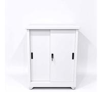 Meuble extérieur métal, portes coulissantes, étagères réglables | Toit pare-pluie, évacuation au sol, étagères réglables, pieds réglables 5-20 cm, patins silencieux(White)
