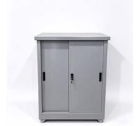 Meuble extérieur métal, portes coulissantes, étagères réglables | Toit pare-pluie, évacuation au sol, étagères réglables, pieds réglables 5-20 cm, patins silencieux(Gray)