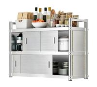 Meuble Haut de Cuisine, Acier Inoxydable Armoire Toilette, 3 Niveaux | Placard Salle de Bain, Hauteur 90cm, Profondeur 30cm, Anti Rouille, Nervures de Renfort(90x90x30cm/35x35x12in)