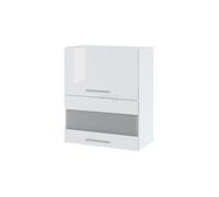 Meuble haut de cuisine Bellissi Blanc Brillant 2 portes relevables avec vitre opaque L 60 cm - Cuisineandcie
