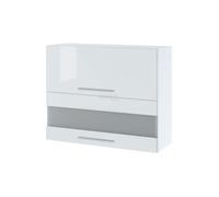 Meuble haut de cuisine Bellissi Blanc Brillant 2 portes relevables avec vitre opaque L 90 cm - Cuisineandcie