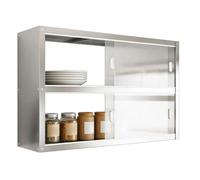 Meuble Haut de Cuisine, Double Niveau Armoire Toilette, Acier Inoxydable | Placard Salle de Bain, Portes Coulissantes Acrylique, Profondeur 30cm, Hauteur 70cm, Hauteur Niveau 30cm(90cm/35.4in)