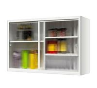 Meuble Haut de Cuisine, Fermé Acier Inoxydable Armoire a Pharmacie Murale | Meuble Wc Suspendu, Portes Coulissantes en Verre Translucide, Étagères Amovibles, Coins Arrondis(24x24x15in/60x60x38cm)