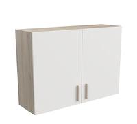 Meuble Haut de Cuisine Modulable 2 Portes - Cuisine Complete ‟Origan” - Coloris Blanc Mat & Chêne - 100 x 30 x 70 cm