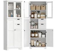 Meuble haut de rangement - HOMCOM - armoire avec portes vitrées et étagères réglables pour salle de bain, cuisine, salon - blanc