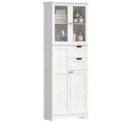 HOMCOM Meuble de Salle de Bain Haut 4 Portes 2 Tiroirs 60x30x170cm Blanc | Meuble de Rangement, Colonne Salle de Bain, 2 Portes Vitrées, Étagères Réglables, Style Moderne, pour Salon, Chambre