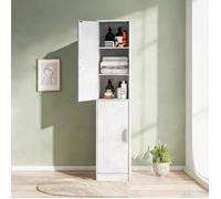 Meuble haut de salle de bain blanc classique en bois, 40x35x180 cm, 6 niches ajustables, 2 portes