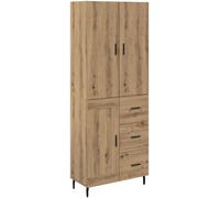 Meuble haut en bois stratifié imitation chêne massif et verre, composé de 2 éléments, dimensions : 69,5 x 34 x 180 cm, avec 3 tiroirs et beaucoup d'espace de rangement, meuble de rangement moderne pou