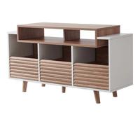 NorStone Meuble Platine vinyle OSLO 1200 - Rangement vinyle - Electroniques Hifi - 3 tiroirs de rangement - Finition Blanc/Chê,e clair - 120 x 64,3 x 40 cm