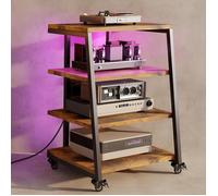 Meuble HIFI à 4 Etagères avec LED et Roulettes en Bois Meuble Audio/Vidéo Étagère Multimédia Rack Avec 3 prise et USB Max. 140KG