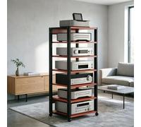 Meuble HiFi À 7 Niveaux, Support Multimédia AV avec roulettes, Petit Meuble Rangement en Bois,Supports Stéréo, Meuble Imprimante,pour Salon,Salle De Jeux,Bureau(Red)