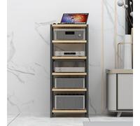 Meuble HiFi Ajustable Support Audio Cabinet, Etagere AV Media Stand Studio | Meuble Audio Tour HiFi Rack en Bois et Acier avec Etagere Ajustable pour Amplificateur(Wood,6-Tier)
