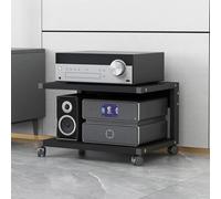 Meuble HiFi audio à 2 niveaux, étagère pour platine vinyle/console de jeux/DVD, meuble TV stéréo en bois, idéal pour salons, salles de jeux et espaces multimédias (Naturel, 50 x 40 x 30 cm) (Noir