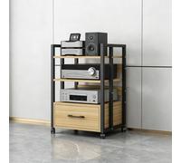 Meuble HiFi avec Tiroir, Support Audio a Roulettes AV Media Stand Rack | Meuble Audio Tour HiFi Rack a Roulettes avec Tiroir pour Cinema Maison Salon(B-wood,3-Tier)