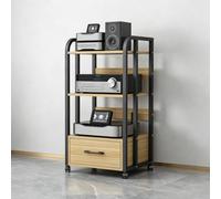 Meuble HiFi avec Tiroir, Support Audio a Roulettes AV Media Stand Rack | Meuble Audio Tour HiFi Rack a Roulettes avec Tiroir pour Cinema Maison Salon(A-wood,3-Tier Tall)