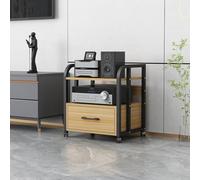 Meuble HiFi avec Tiroir, Support Audio a Roulettes AV Media Stand Rack | Meuble Audio Tour HiFi Rack a Roulettes avec Tiroir pour Cinema Maison Salon(A-wood,2-Tier)