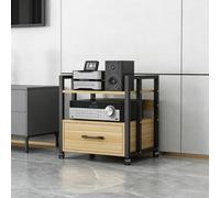 Meuble HiFi avec Tiroir, Support Audio a Roulettes AV Media Stand Rack | Meuble Audio Tour HiFi Rack a Roulettes avec Tiroir pour Cinema Maison Salon(B-wood,2-Tier)
