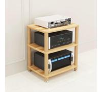 Meuble HiFi en Bois Stand, Support Equipement Audio Stereo Component Rack | Console Média Ouverte Multi-Niveaux avec Colonnes en Bois & Pieds Anti-Vibrations(Wood,3-Tier)