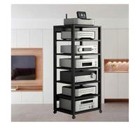 Meuble HiFi,Meubles Multimedia AV avec roulettes, Étagères Audio-vidéo À 7 Niveaux, Petit Meuble Rangement en Bois, Supports Stéréo, Meuble Imprimante,pour Salon,Salle De Jeux,Bureau(Noir)