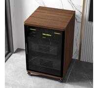 Meuble HiFi Porte en Verre, Support Audio a Roulettes AV Media Stand Rack | Meuble Audio Tour HiFi Ferme avec Etageres Reglables, Roulettes & Ventilateur Salon Studio(Walnut,120cm/47.2in)