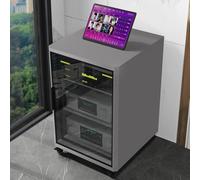 Meuble HiFi Porte en Verre, Support Audio a Roulettes AV Media Stand Rack | Meuble Audio Tour HiFi Ferme avec Etageres Reglables, Roulettes & Ventilateur Salon Studio(Gray,120cm/47.2in)