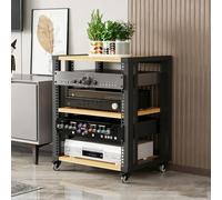 Meuble HiFi Reglable, Support Audio a Roulettes AV Media Stand Rack | Meuble Audio Tour HiFi Rack Reglable en Hauteur a Roulettes pour Cinema Maison Salon Studio(Wood,3-Tier)