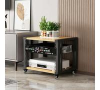 Meuble HiFi Reglable, Support Audio a Roulettes AV Media Stand Rack | Meuble Audio Tour HiFi Rack Reglable en Hauteur a Roulettes pour Cinema Maison Salon Studio(Wood,2-Tier)