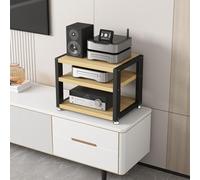 Meuble HiFi Support Audio Cabinet, Etagere AV Media Stand Studio Rack | Support Audio Bureau Etagere HiFi Bois et Acier avec Patins Anti-Vibration pour Ampli(Wood,3-Tier)