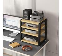Meuble HiFi Support Audio Cabinet, Etagere AV Media Stand Studio Rack | Support Audio Bureau Etagere HiFi Bois et Acier avec Patins Anti-Vibration pour Ampli(Wood,4-Tier)