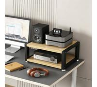 Meuble HiFi Support Audio Cabinet, Etagere AV Media Stand Studio Rack | Support Audio Bureau Etagere HiFi Bois et Acier avec Patins Anti-Vibration pour Ampli(Wood,2-Tier)