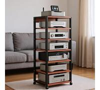 Meuble HiFi，Support D'Imprimante À 7 Niveaux, Étagère De Rangement, Meuble Imprimante en Bois Et Métal 55x40x131cm pour Bureau Maison(Brown)