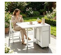 Meuble HiFi Table à abattant, Table Pliante Cuisine rectangulaire Extensible, avec 4 chaises, Table Polyvalente sur Roues avec Rangement pour Les réunions Entre Amis(White)