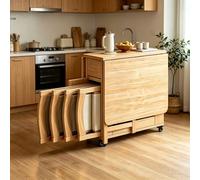 Meuble HiFi Table Pliante Interieur, Table à Manger Extensible 4 a 6 Personne, roulettes et 4 chaises, Tables Pliante avec Chaise, pour Cuisine Salle Manger Salon(Fruitwood Color)