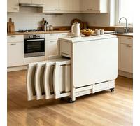 Meuble HiFi Table Pliante Interieur, Table à Manger Extensible 4 a 6 Personne, roulettes et 4 chaises, Tables Pliante avec Chaise, pour Cuisine Salle Manger Salon(White)