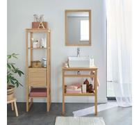 Meuble HOPP 60cm chêne, vasque carrée, robinet, miroir, colonne