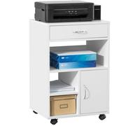 SoBuy Meuble Imprimante à roulettes Support Imprimante avec Tiroir et Porte Meuble Bureau avec Compartiments de Rangement Caisson Bureau Blanc 50x40x75cm FBT106-W