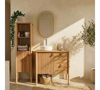 Meuble JOY chêne 80cm, vasque, miroir, robinet et colonne