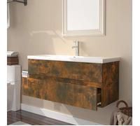 Meuble lavabo avec bassin intégré - vidaXL - Chêne fumé - Bois d'ingénierie - 100x38,5x45 cm - Vasque céramique