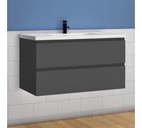 Meuble-lavabo avec meuble sous vasque de 100 cm, ensemble de meubles de salle de bain, vasque avec meuble sous vasque, finition anthracite mat, système de fermeture douce
