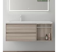 Meuble-lavabo avec meuble sous vasque. Ensemble de meubles de salle de bain comprenant un meuble sous vasque avec système de fermeture douce, en bois imitation chêne, dimensions 120x46x49 cm, et un va