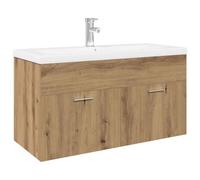 Meuble Lavabo avec Vasque Intégrée en Bois d'Ingénierie, Rangement Mural | Finition chêne artisan, fixations murales requises, robinet inclus, tiroir spacieux, résistant à l'humidité