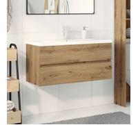 Meuble lavabo avec vasque intégrée - vidaXL - Chêne artisanal - 100x38.5x45 cm - Vasque céramique blanche - Avec robinet