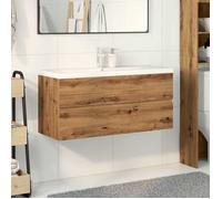 Meuble-lavabo avec vasque intégrée - vidaXL - Chêne artisanal - 100x38,5x45 cm - Vasque en céramique - Blanc