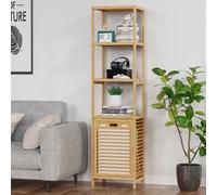 Meuble-lavabo Bamboe, meuble-lavabo basculant à 4 plans de travail avec insert en bois, transformable en meuble-lavabo coulissant à 2 plans de travail et insert en bois sur pied, beige