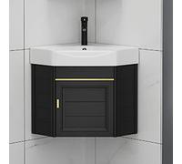 Meuble-lavabo d'angle Compact Mural Moderne avec lavabo et réservoir d'eau, Combinaison bac à lessive, robinets d'eau Chaude et Froide et Drain, Convient aux Cuisines, patios et buanderies,